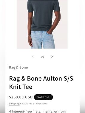 rag & bone short-sleeve knit tee — charcoal, NWTs.